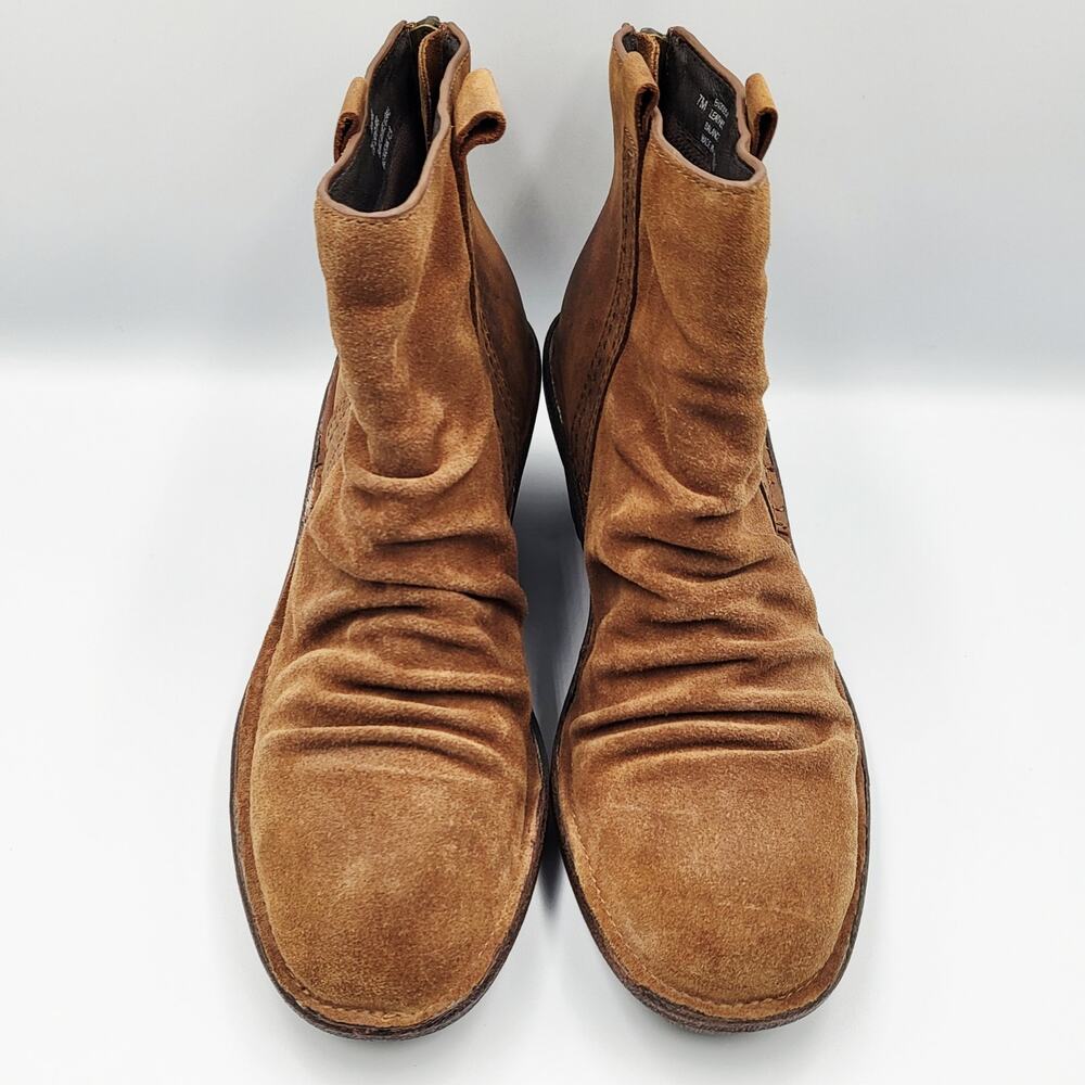 Bionica Destiney Camel Brown Suede Slouch Ankle Wedge Boots Women’s Size 7M